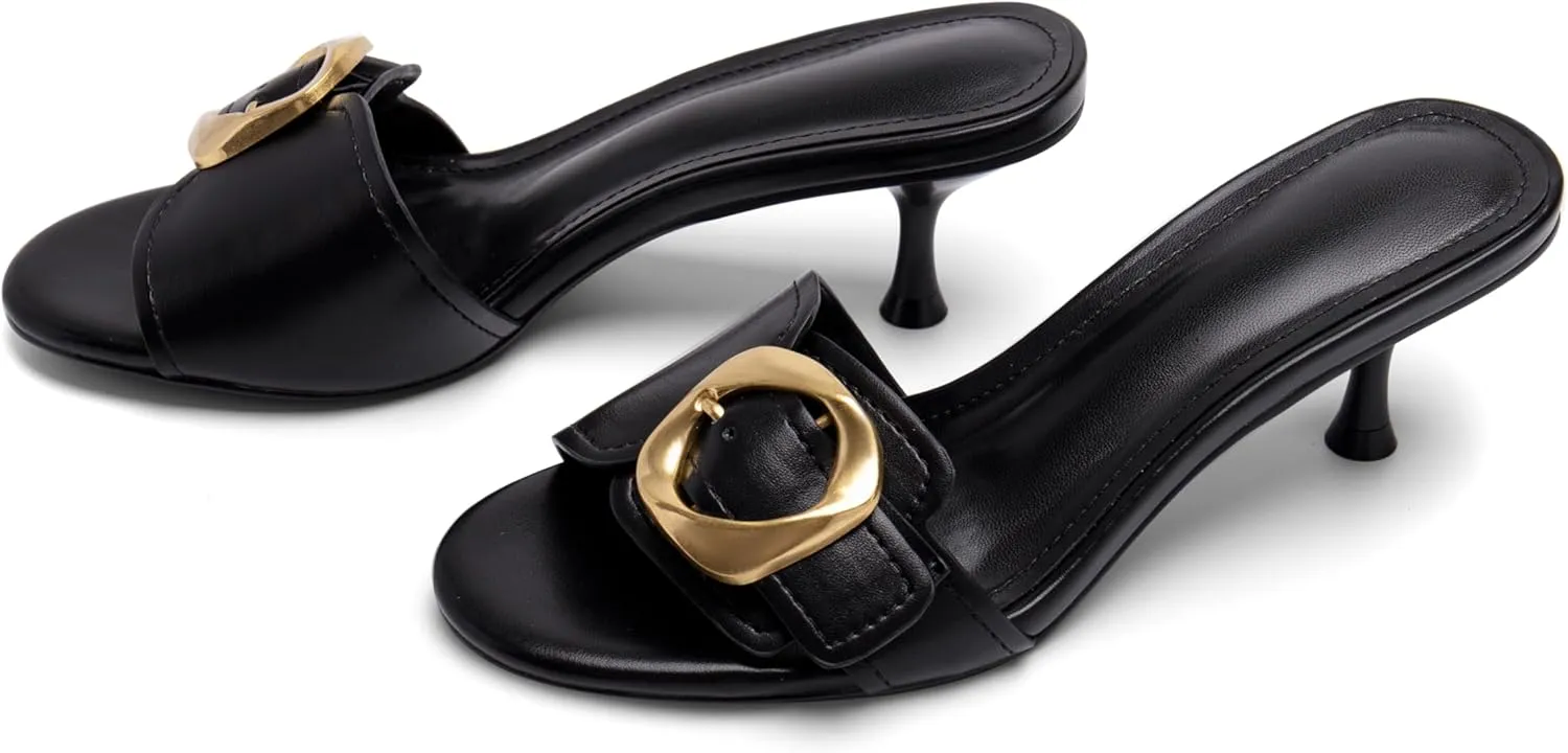 Buckle Slide Heeled Sandals for Women with 2.25 Inch Stiletto Heel