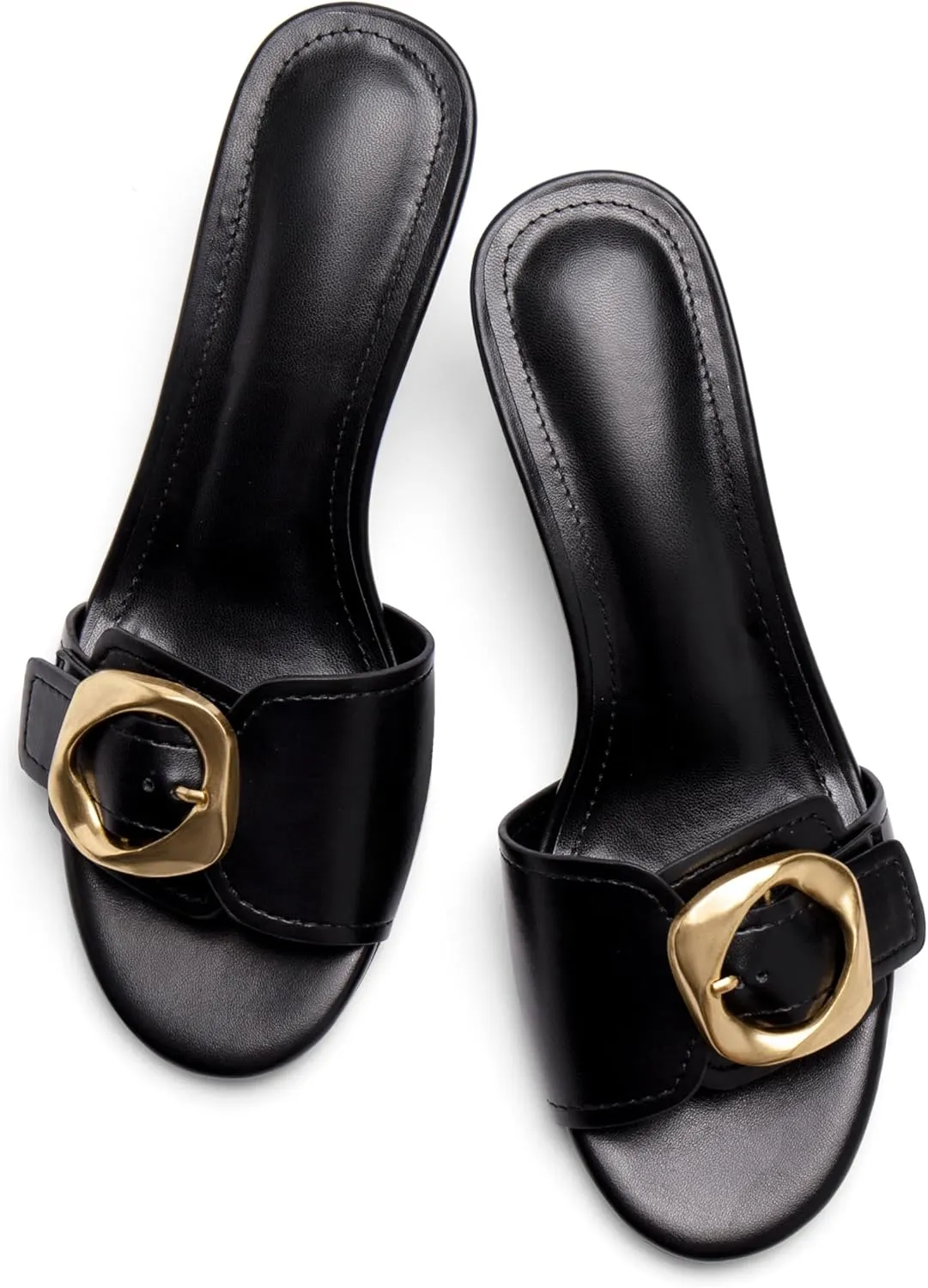 Buckle Slide Heeled Sandals for Women with 2.25 Inch Stiletto Heel