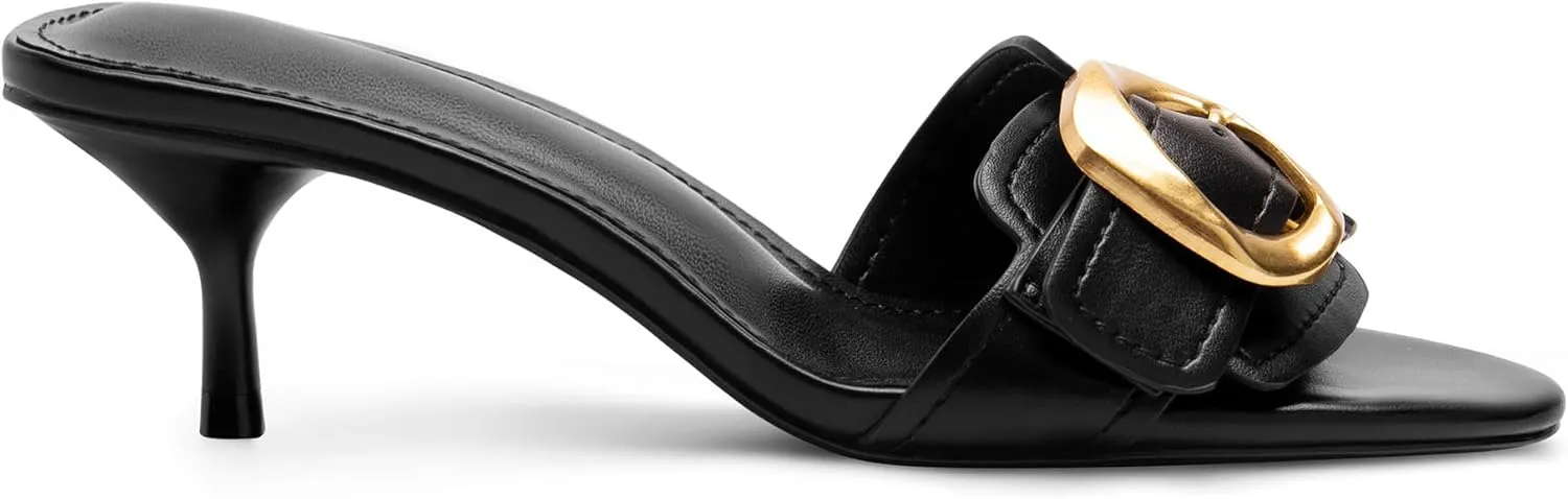 Buckle Slide Heeled Sandals for Women with 2.25 Inch Stiletto Heel