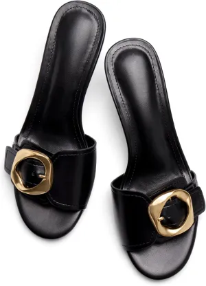 Buckle Slide Heeled Sandals for Women with 2.25 Inch Stiletto Heel