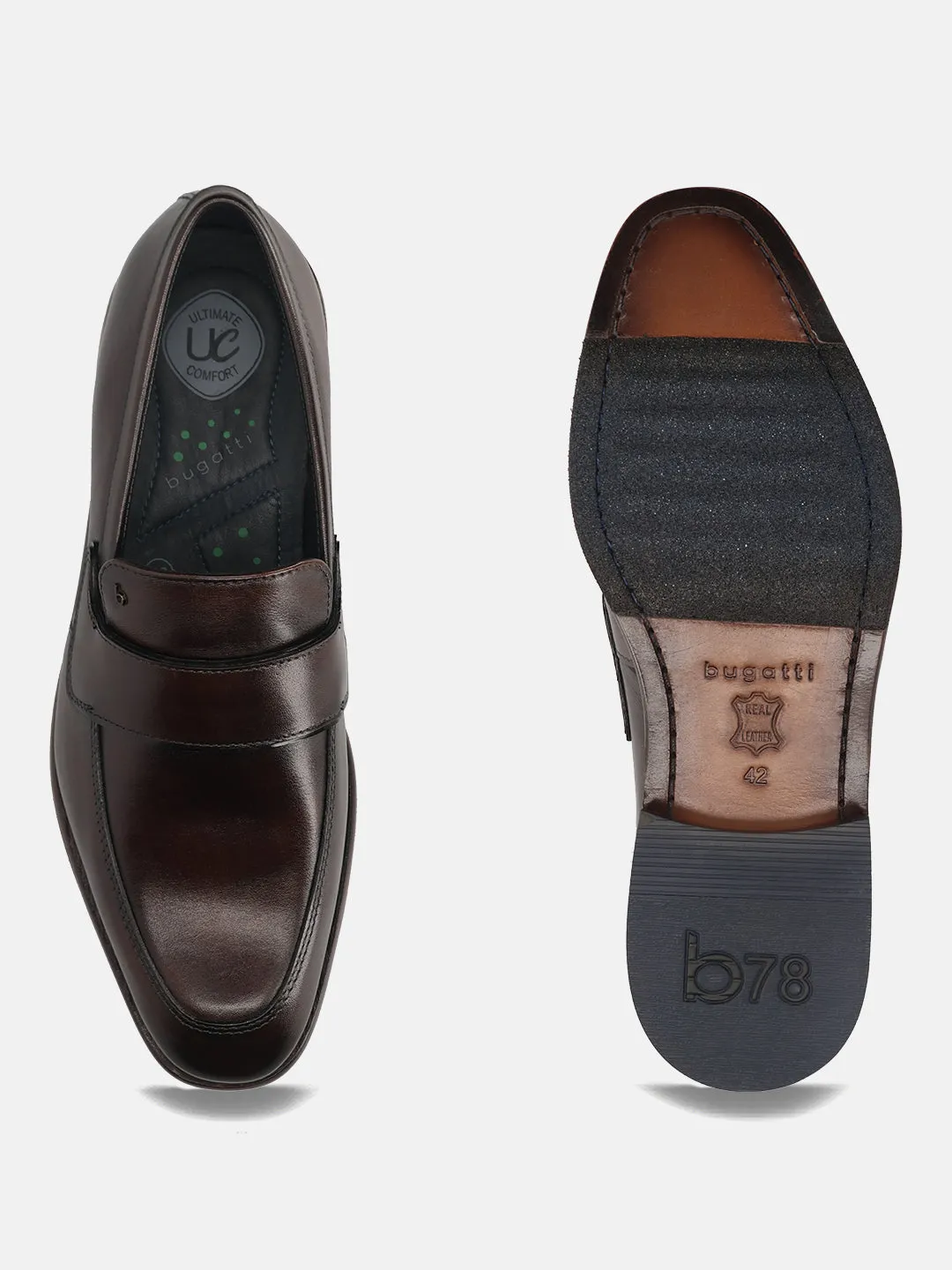 bugatti Dark Brown Premium Leather Slip-ons Formal