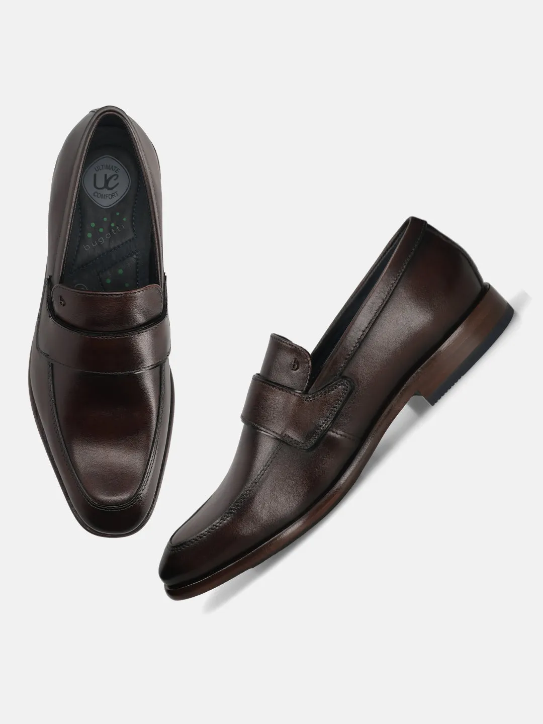 bugatti Dark Brown Premium Leather Slip-ons Formal