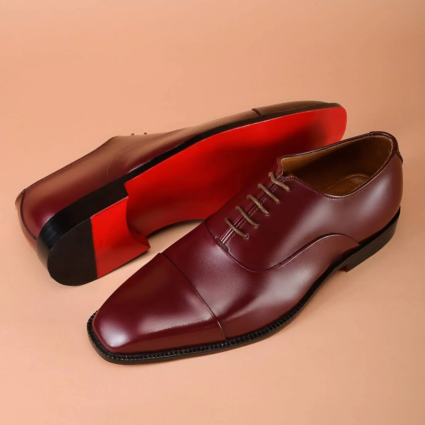 Burgundy Leather Oxford Dress Shoes for Men