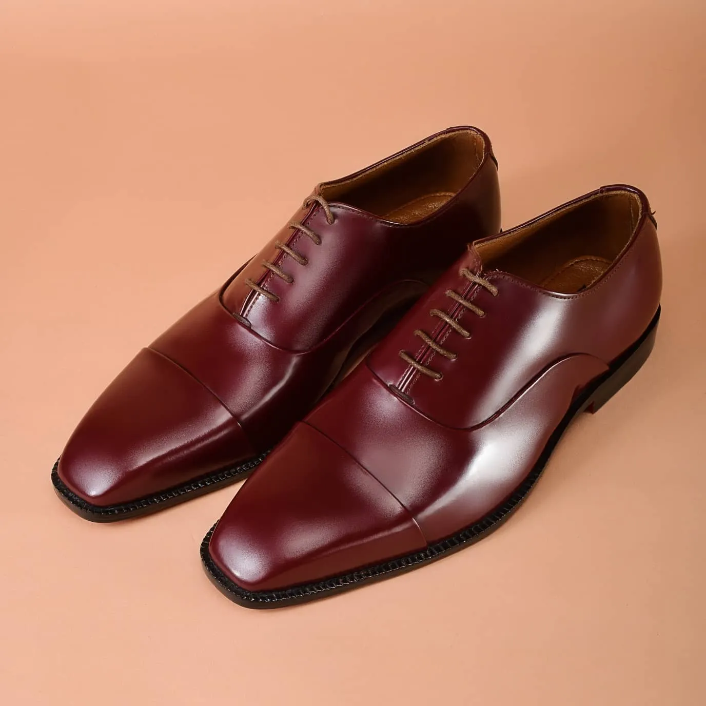 Burgundy Leather Oxford Dress Shoes for Men