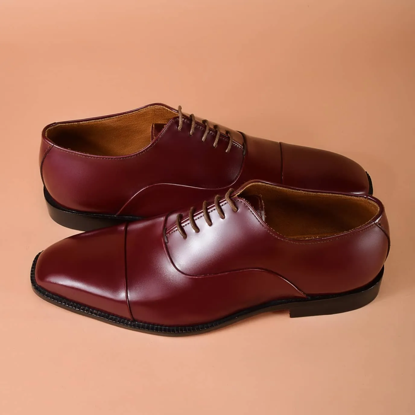 Burgundy Leather Oxford Dress Shoes for Men