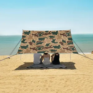 Camo Hunting Beach Canopy Tent Anti-UV & Wind Resistant, Vintage Camouflage Camping Sun Shelter Easy Setup Portable,Outdoor Shade Tents with Sandbags,Sand Shovels,Ground Pegs & Stability Poles