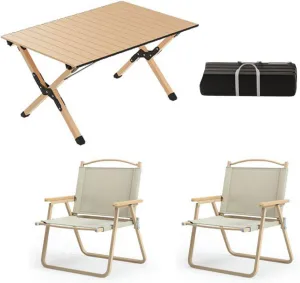 Camping Table and Chairs, 3Pcs Picnic Table with Aluminum Roll-up Backpacking Table and Lawn Chair Portable Folding Furniture for Indoor Outdoor