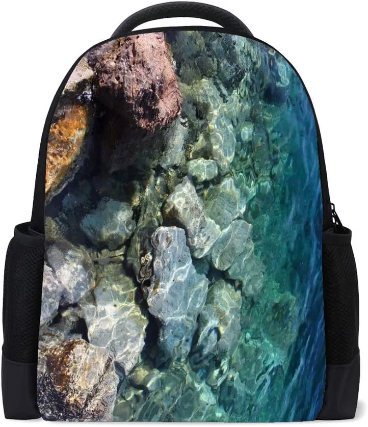 Casual Backpack School Book Bag Teenager Laptop Business Sports Travel Bag 16 Inch Water Proof Multi-Function ﻿Seabed Seashore Daypack