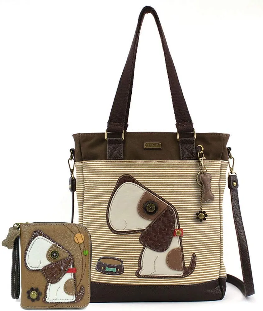 CHALA Toffy Dog Work Tote Shoulder Bag - Dog Lovers Gifts Dog Mom (Brown Stripes Tote Only and Wallet Combo)