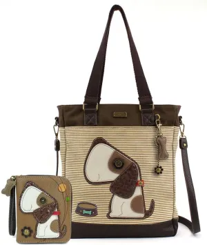 CHALA Toffy Dog Work Tote Shoulder Bag - Dog Lovers Gifts Dog Mom (Brown Stripes Tote Only and Wallet Combo)