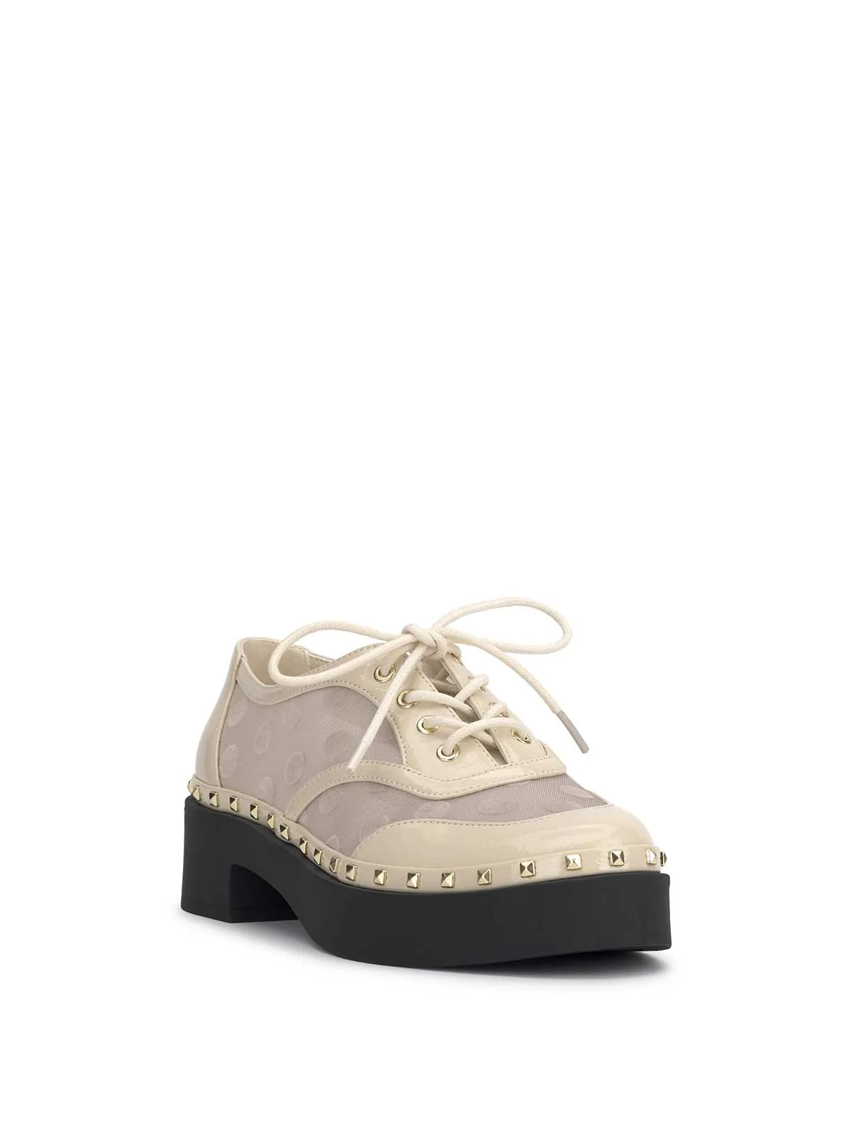 Chryse Studded Oxford in Ivory Polka Dot