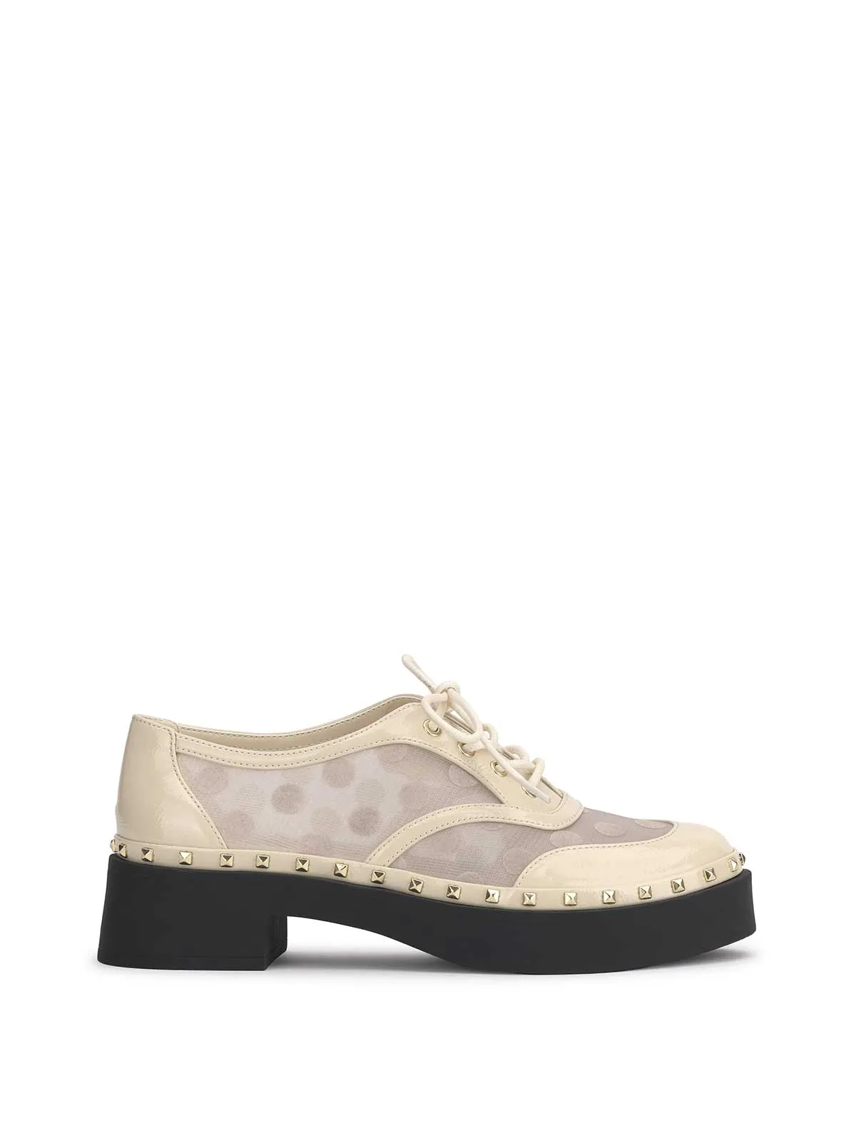 Chryse Studded Oxford in Ivory Polka Dot