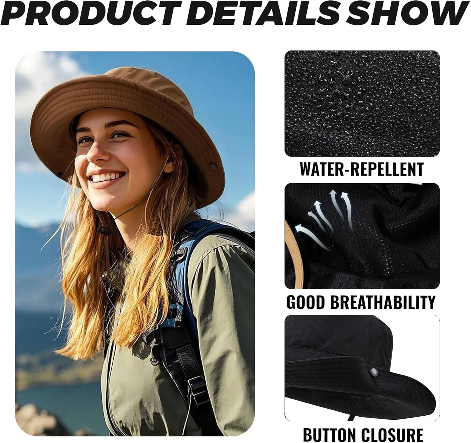 Clakllie Waterproof Fishing Hat Safari Cap Wide Brim Sun Hat Bucket Cap for Women Men Daily Wear Fashion Boonie Cowboy Caps