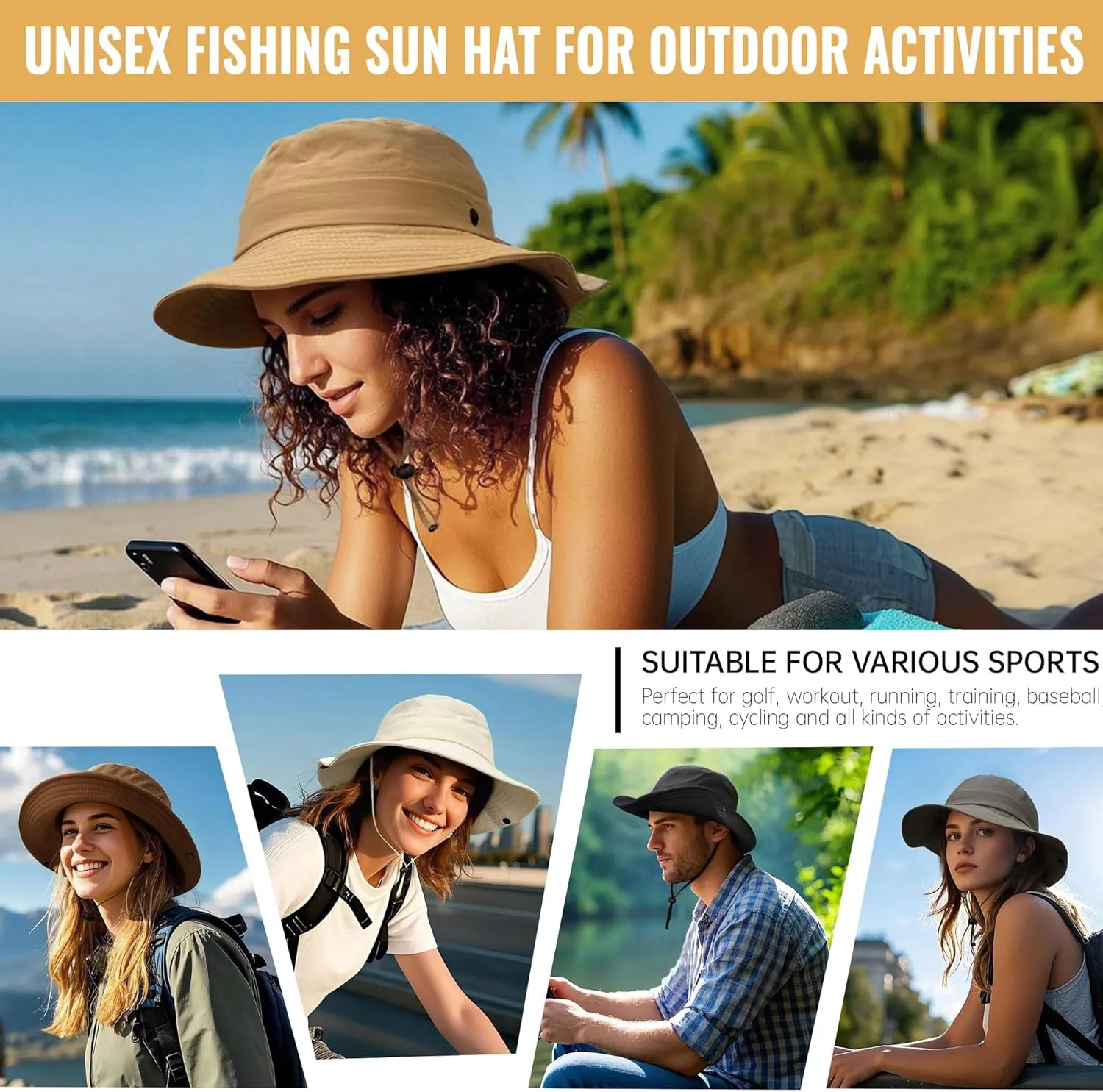 Clakllie Waterproof Fishing Hat Safari Cap Wide Brim Sun Hat Bucket Cap for Women Men Daily Wear Fashion Boonie Cowboy Caps
