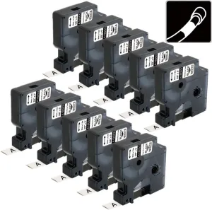 Compatible Industrial Heat Shrink Tube Labels Replacement for DYMO 18053 Fit with DYMO Rhino 4200 5200 5000 6000 Industrial Label Maker (Black on White, 3/8" x 4.9'),10-Pack
