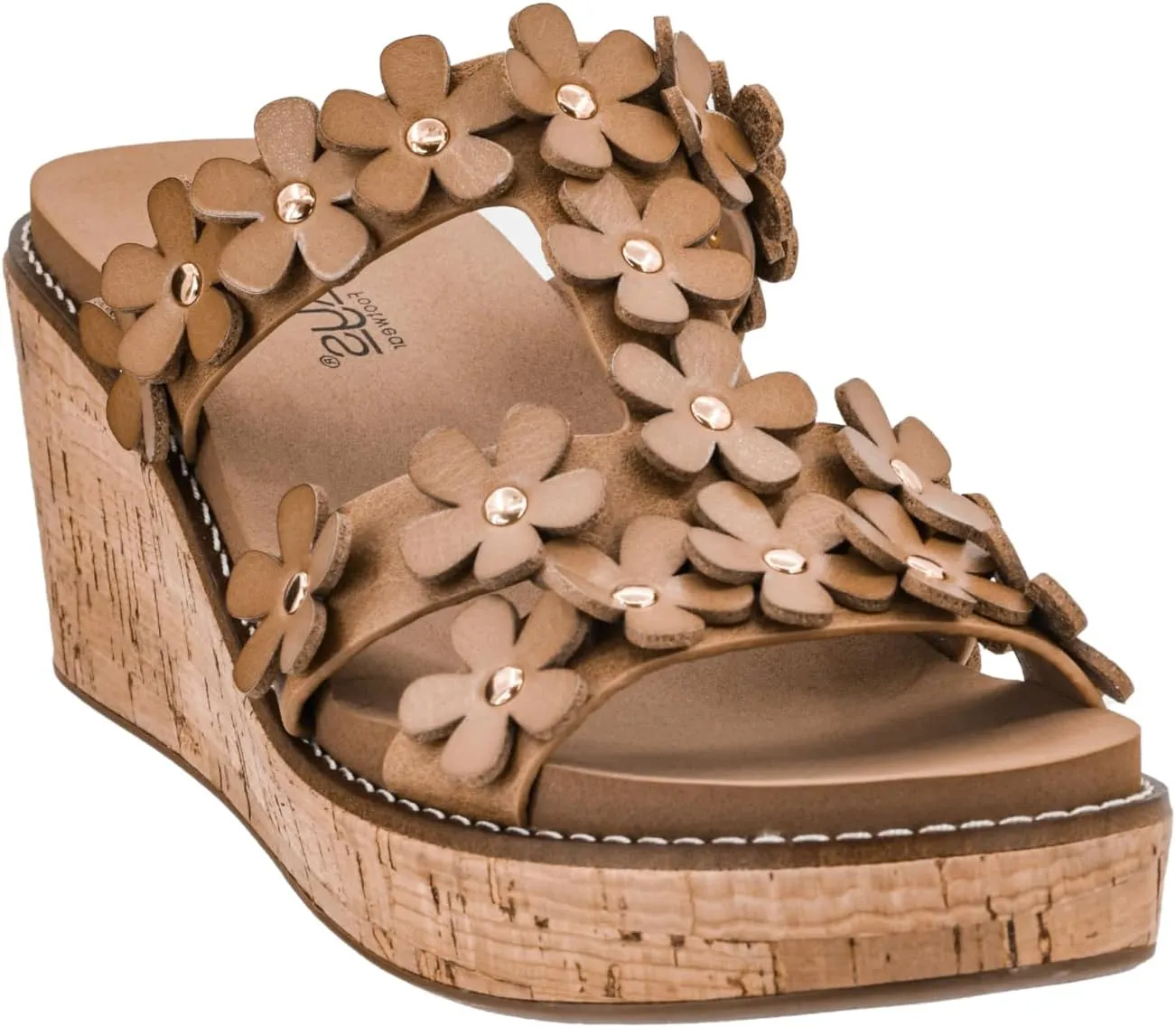 Corkys Footwear Womens Mic Drop Wedge - Featuring A 2.5-inch Heel, A Strappy Upper with 3D Floral Embellishments, and Corkys Signature Soft EVA Insoles