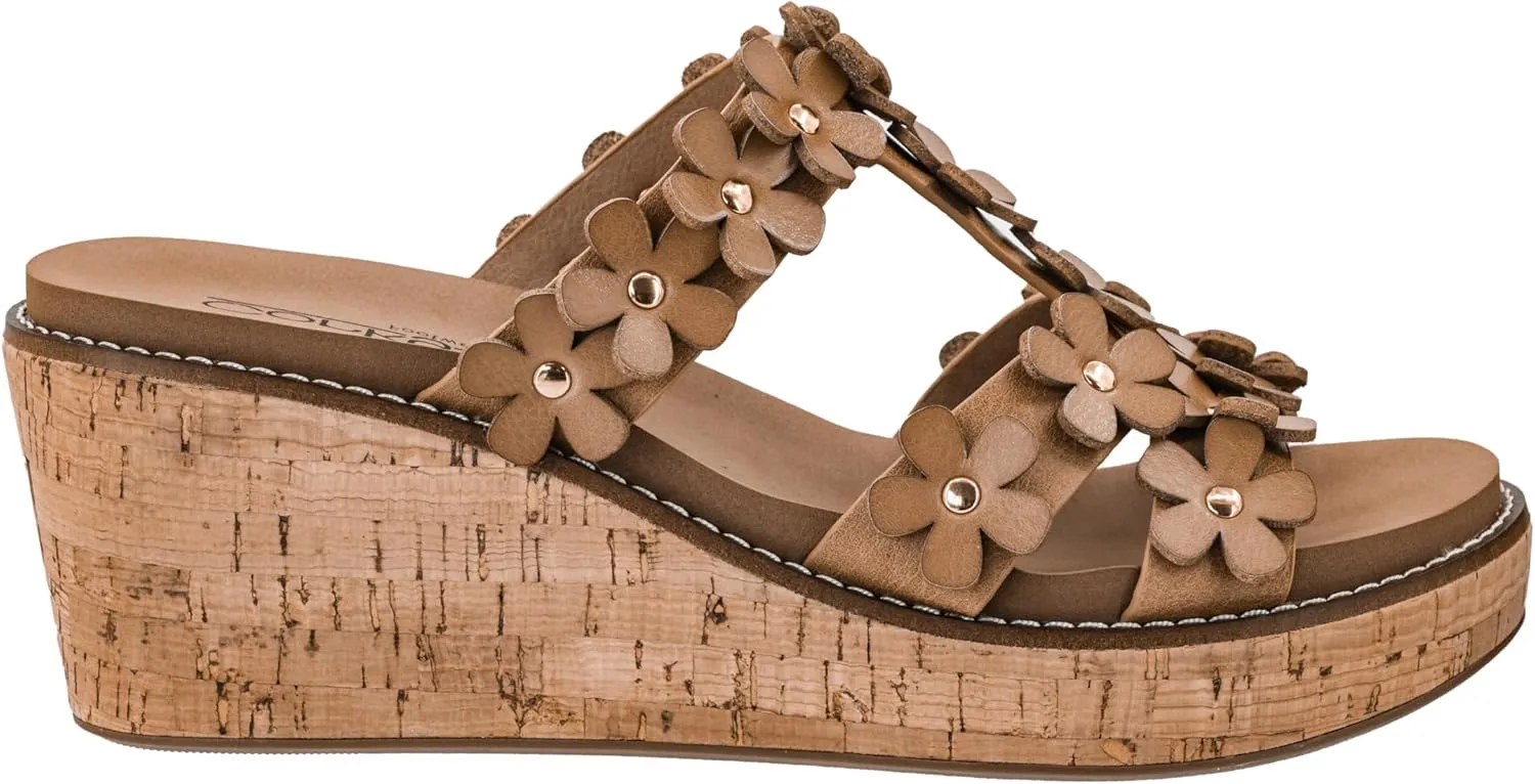 Corkys Footwear Womens Mic Drop Wedge - Featuring A 2.5-inch Heel, A Strappy Upper with 3D Floral Embellishments, and Corkys Signature Soft EVA Insoles
