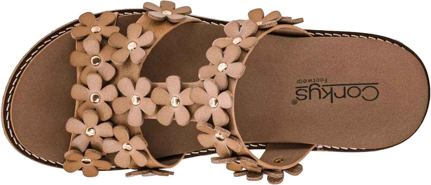 Corkys Footwear Womens Mic Drop Wedge - Featuring A 2.5-inch Heel, A Strappy Upper with 3D Floral Embellishments, and Corkys Signature Soft EVA Insoles