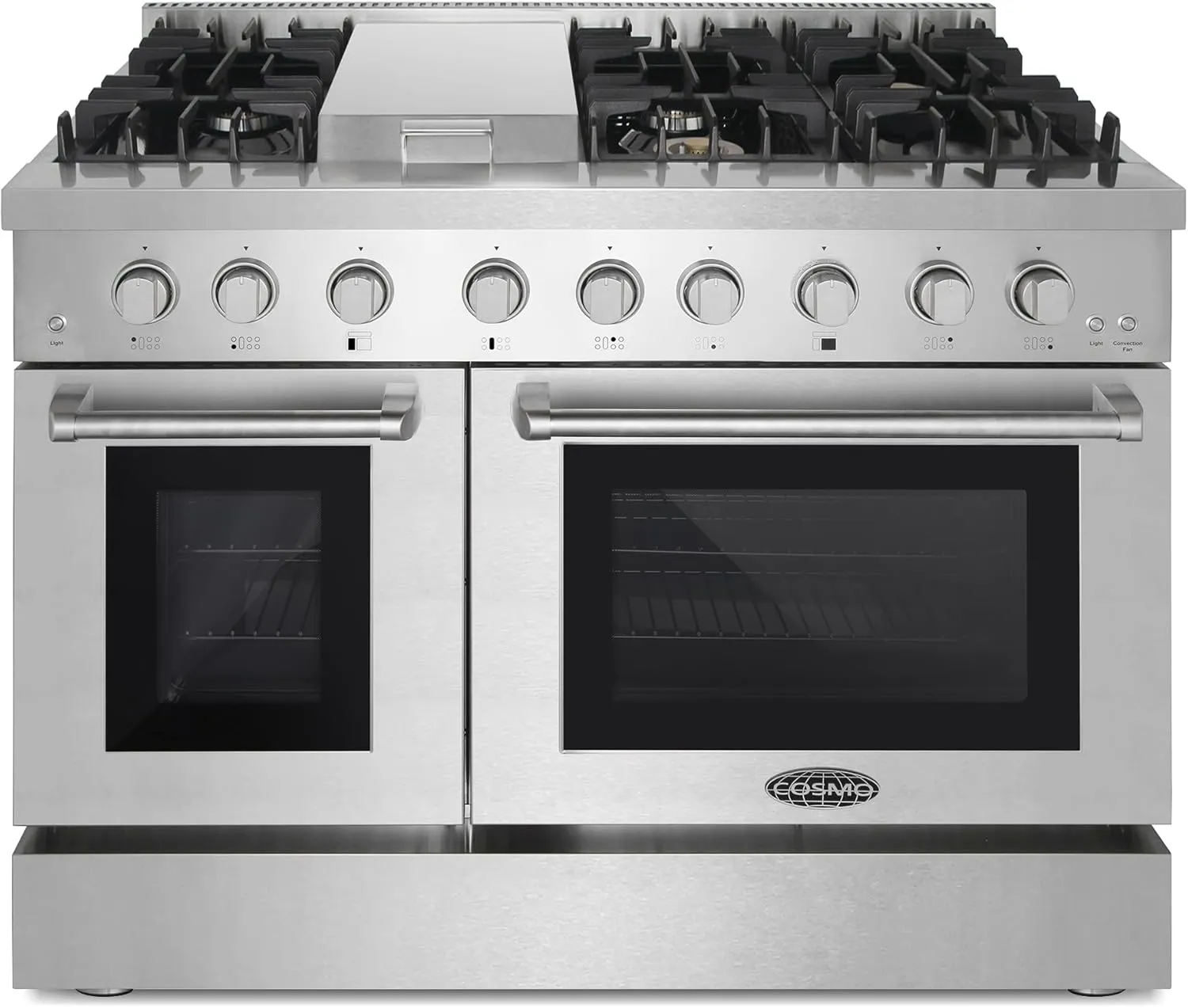 Cosmo COS-DFRL486GK 48 in. Lumin Collection 6.7 cu. ft. Double Oven Dual Fuel Range with 6 Sealed Burners, Rapid Convection, Stainless Steel
