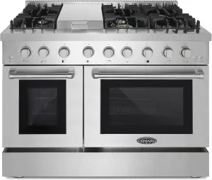 Cosmo COS-DFRL486GK 48 in. Lumin Collection 6.7 cu. ft. Double Oven Dual Fuel Range with 6 Sealed Burners, Rapid Convection, Stainless Steel