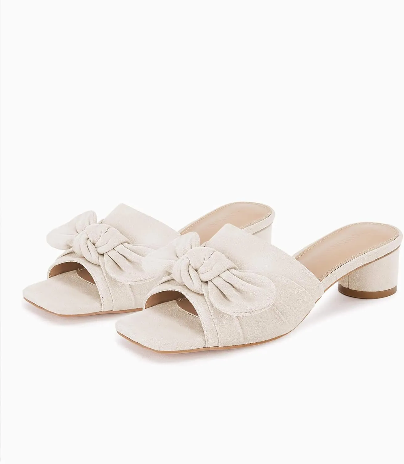 Coutgo Womens Bow Slides Sandals Wide Width Slip On Chunky Low Heels Square Open toe Elagant Summer Shoes