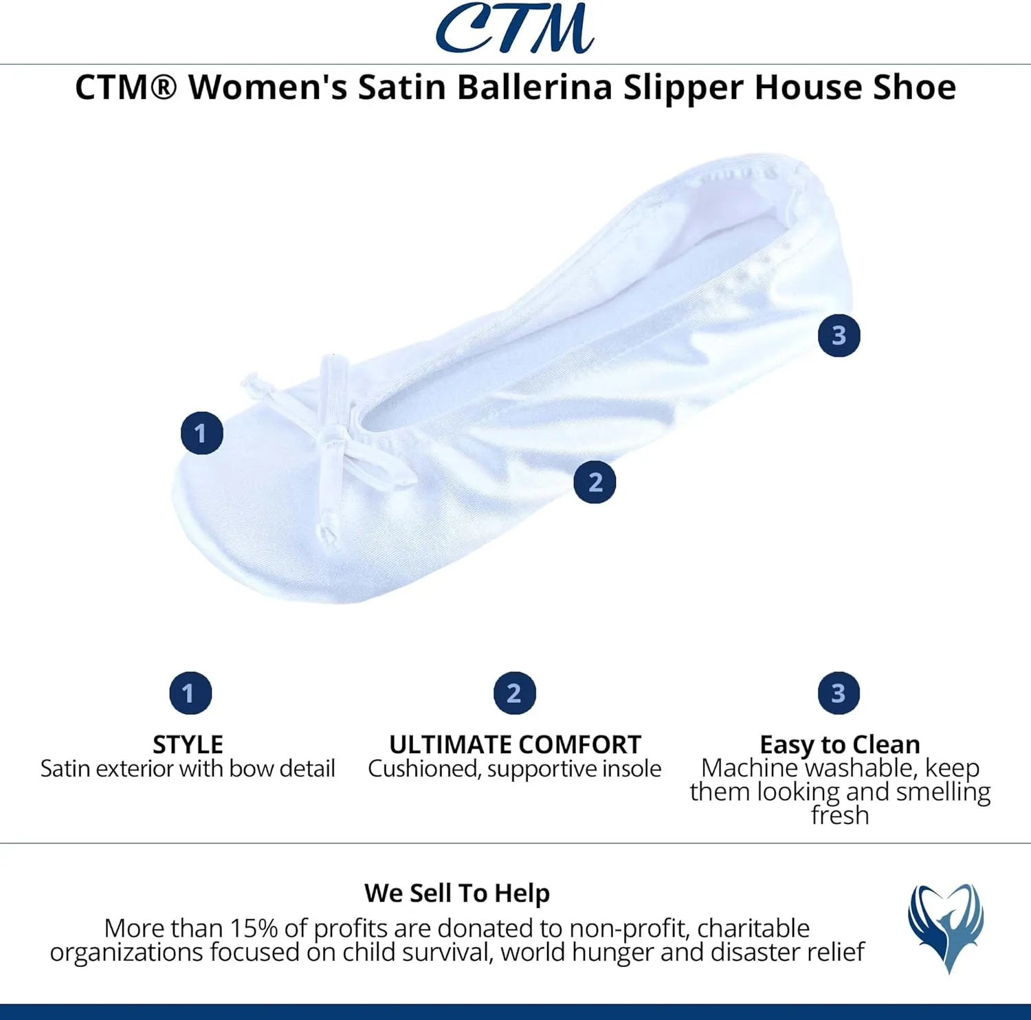 CTM Women's Satin Ballerina Slipper House Shoe