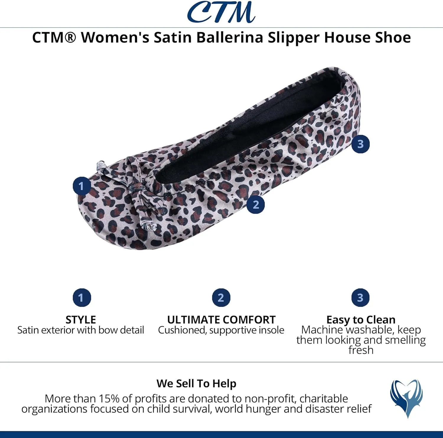 CTM Women's Satin Ballerina Slipper House Shoe