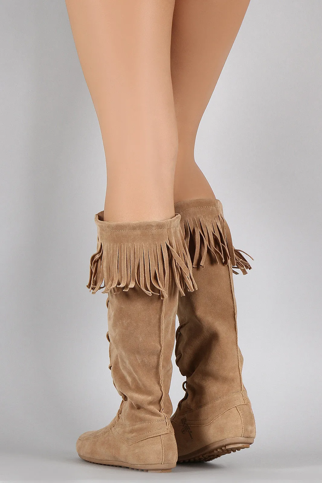 Cuff Suede Boots Moccasin Lace Unbeatable assortment Fringe Vegan Up Efficient