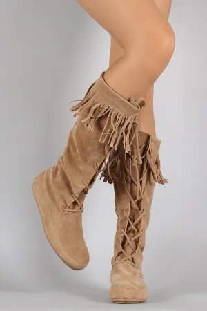 Cuff Suede Boots Moccasin Lace Unbeatable assortment Fringe Vegan Up Efficient
