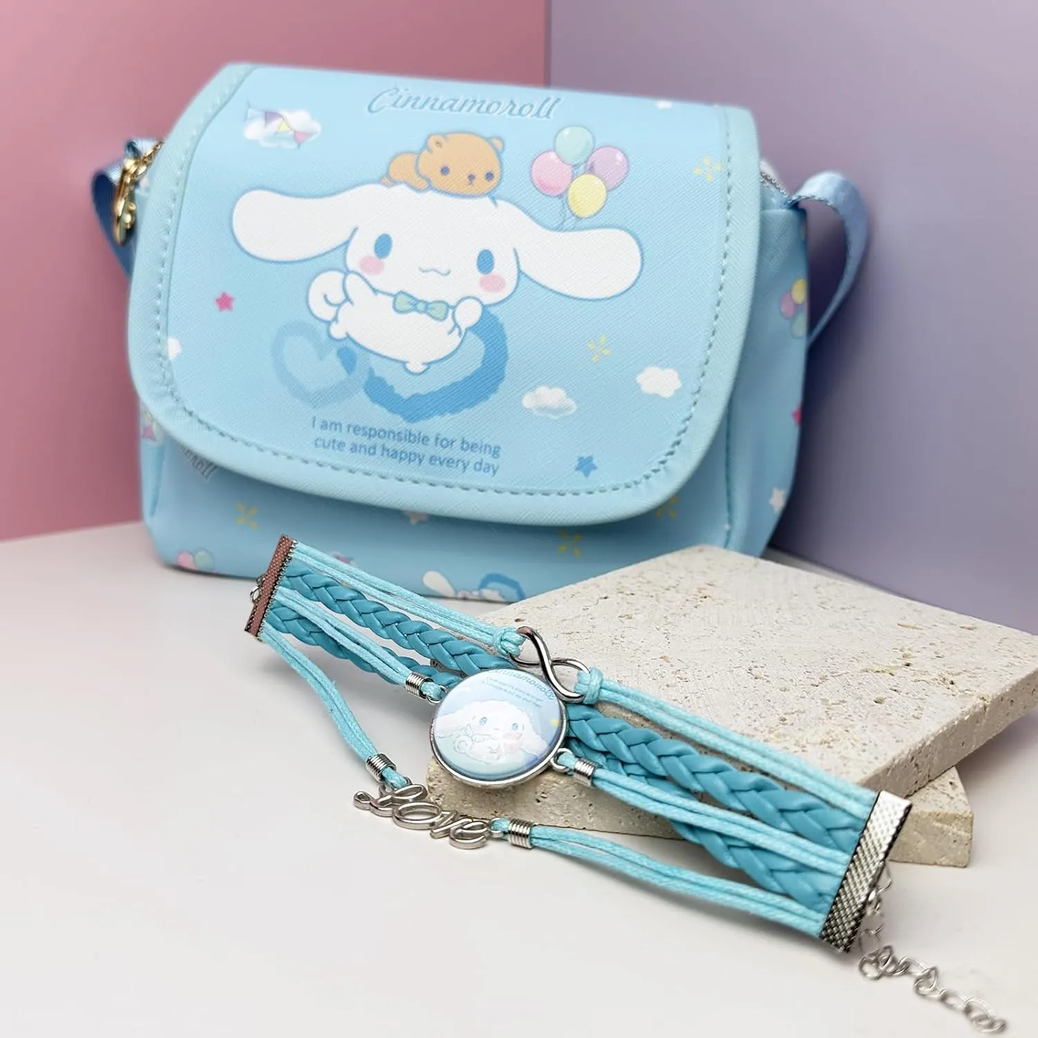 Cute Kitty Crossbody Bag with Bracelet Charm, Kawaii Handbag Shoulder Zipper Bag Coin Pouch Accessories for Women Girls