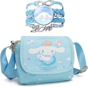 Cute Kitty Crossbody Bag with Bracelet Charm, Kawaii Handbag Shoulder Zipper Bag Coin Pouch Accessories for Women Girls