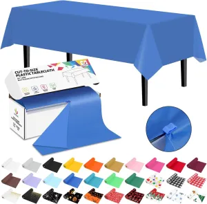 CXPSINC 54 Inch X 300 Feet Plastic Table Cover Roll Disposable Tablecloth with Slide Cutter for All Type/Shape Tables | Picnic, Party, Banquet, Birthdays, Weddings (Blue, 300 Feet)