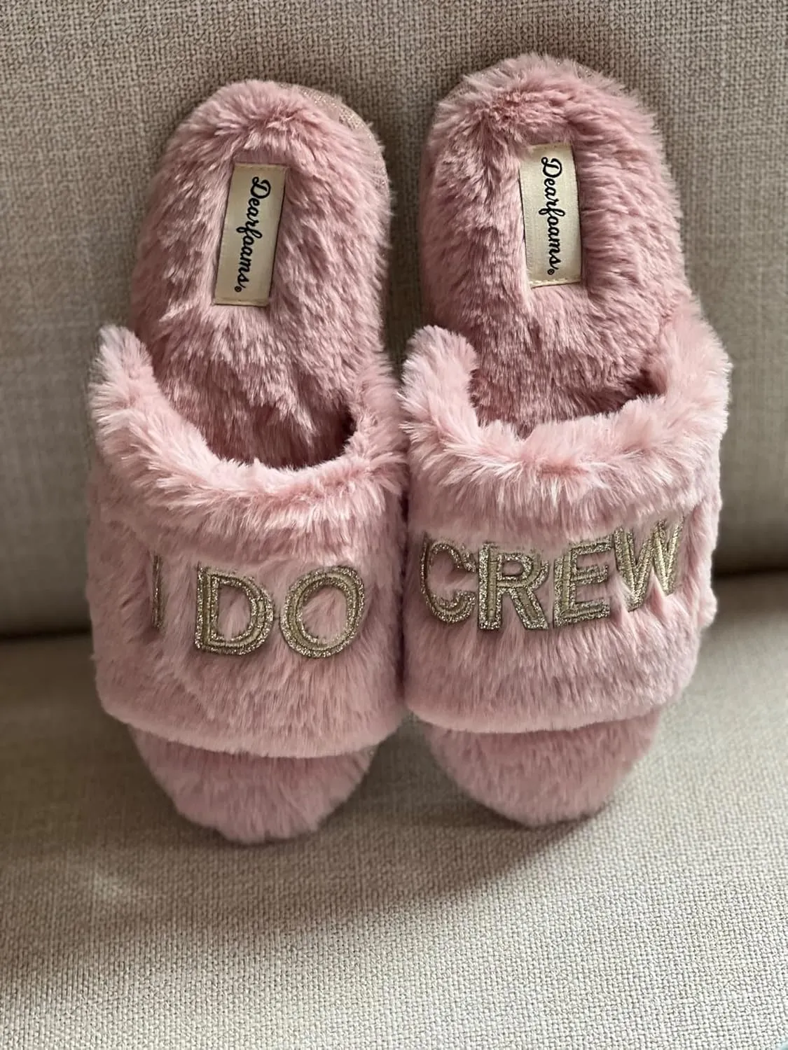 Dearfoams Women's Bride and Bridesmaid Gifts I Do Crew Matching Bridal Slippers for Wedding and Bachelorette Party