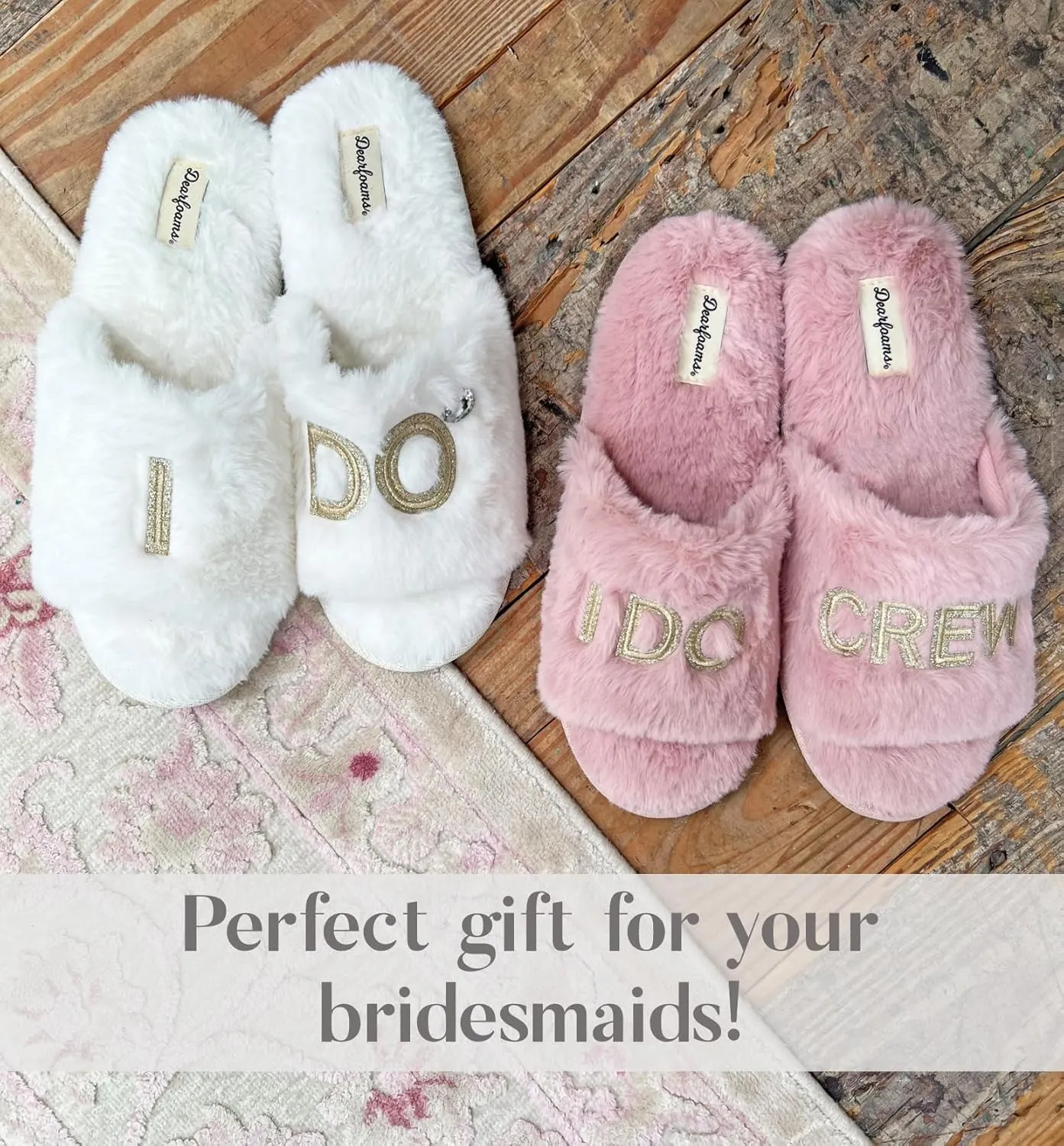 Dearfoams Women's Bride and Bridesmaid Gifts I Do Crew Matching Bridal Slippers for Wedding and Bachelorette Party