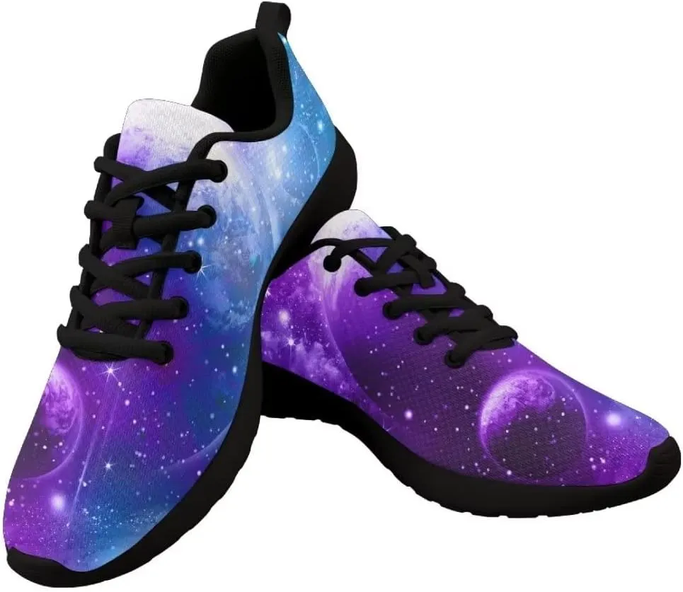 Dellukee Galaxy Print Walking Shoes Women Casual Mesh Colorful Durable Breathable Lace Up Fashion Sneaker