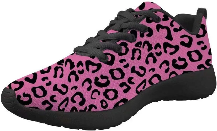 Dellukee Women's Casual Walking Shoes Fashion Colorful Leopard Printed Durable Breathable Lace Up Sport Running Sneaker