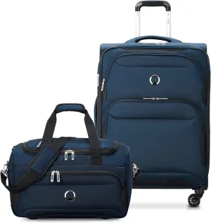 DELSEY PARIS Sky Max 2.0 Softside Expandable Luggage with Spinner Wheels 2 Piece Set, Blue (24 Inch/Duffle)