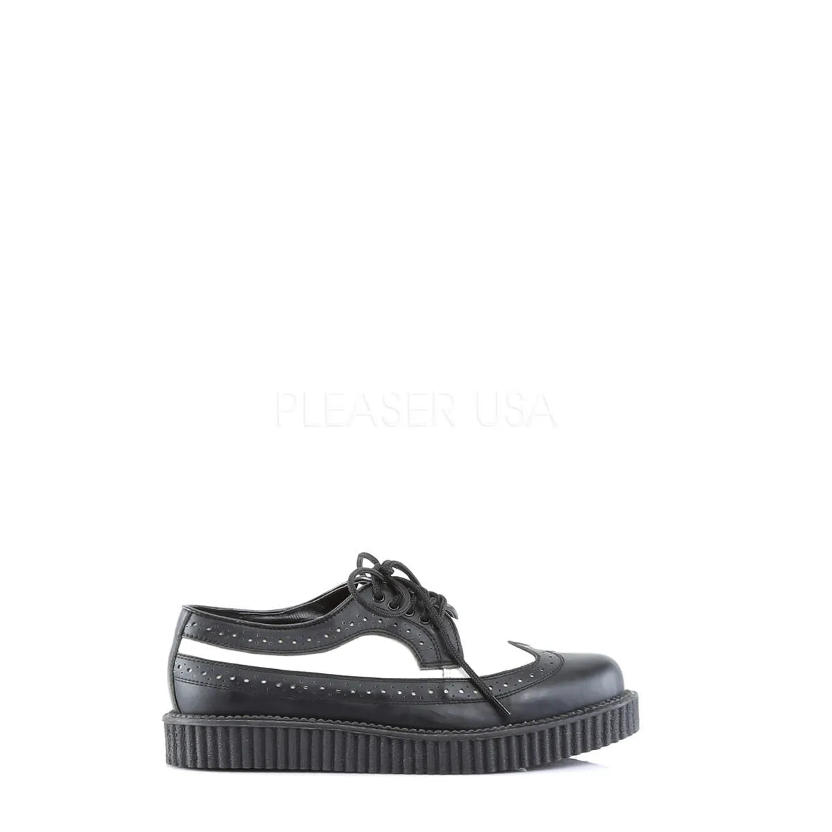 DEMONIA CREEPER-608 Men's Black-White Leather Creepers
