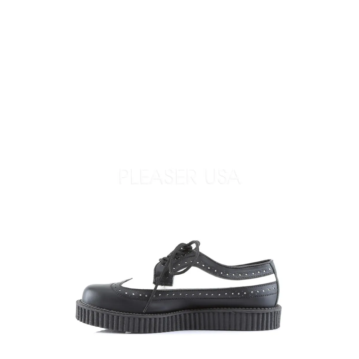 DEMONIA CREEPER-608 Men's Black-White Leather Creepers