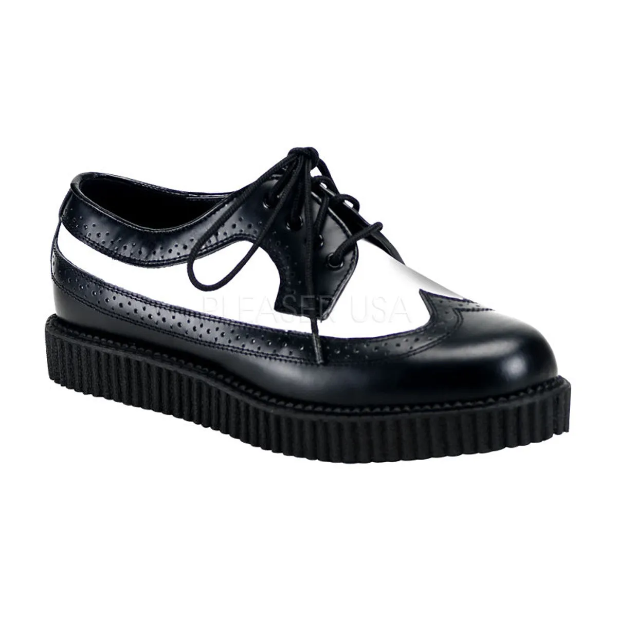 DEMONIA CREEPER-608 Men's Black-White Leather Creepers