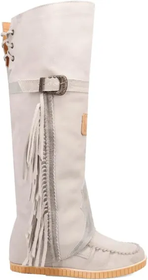 Dingo Womens Lakota Fringe Round Toe Moccasin Casual Boots Over the Knee Mid Heel 2-3" - White