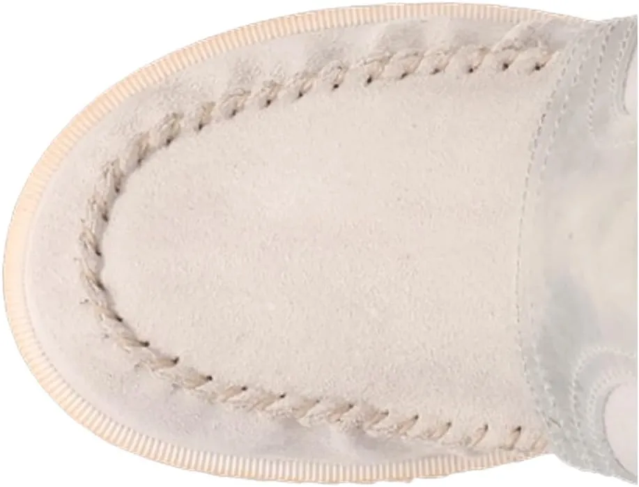 Dingo Womens Lakota Fringe Round Toe Moccasin Casual Boots Over the Knee Mid Heel 2-3" - White