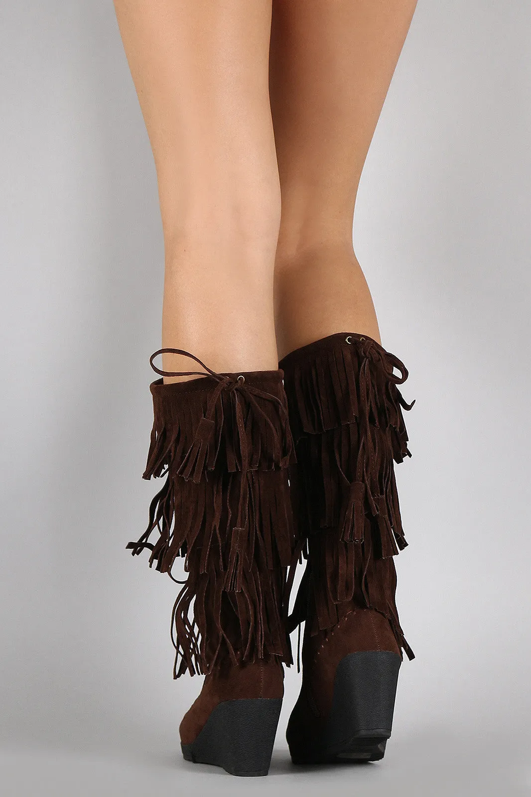 Drawstring Boots Layered Moccasin Wedge Service-focused Fringe Summer special Suede