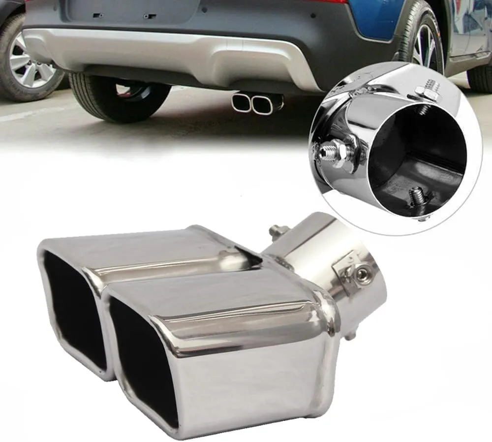 Dual Exhaust Tips 2.5 inch Inlet, Universal Stainless Exhaust Square Dual Tip Car Exhaust Pipe Modification Tail Throat Tail Pipe Muffler Tip (Curved,Silver)
