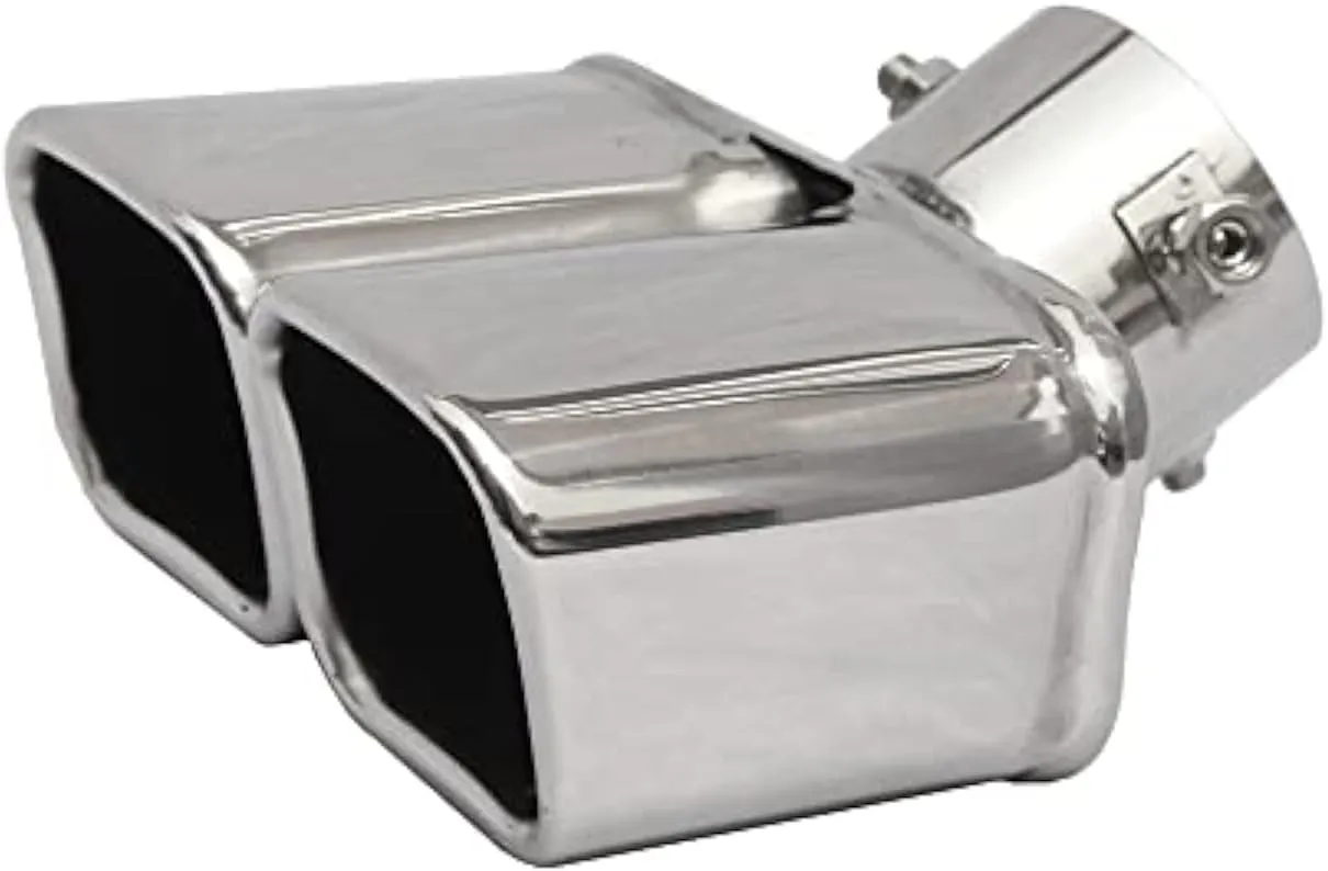 Dual Exhaust Tips 2.5 inch Inlet, Universal Stainless Exhaust Square Dual Tip Car Exhaust Pipe Modification Tail Throat Tail Pipe Muffler Tip (Curved,Silver)