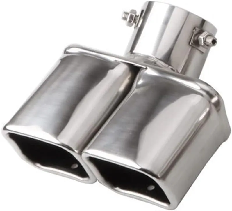 Dual Exhaust Tips 2.5 inch Inlet, Universal Stainless Exhaust Square Dual Tip Car Exhaust Pipe Modification Tail Throat Tail Pipe Muffler Tip (Curved,Silver)