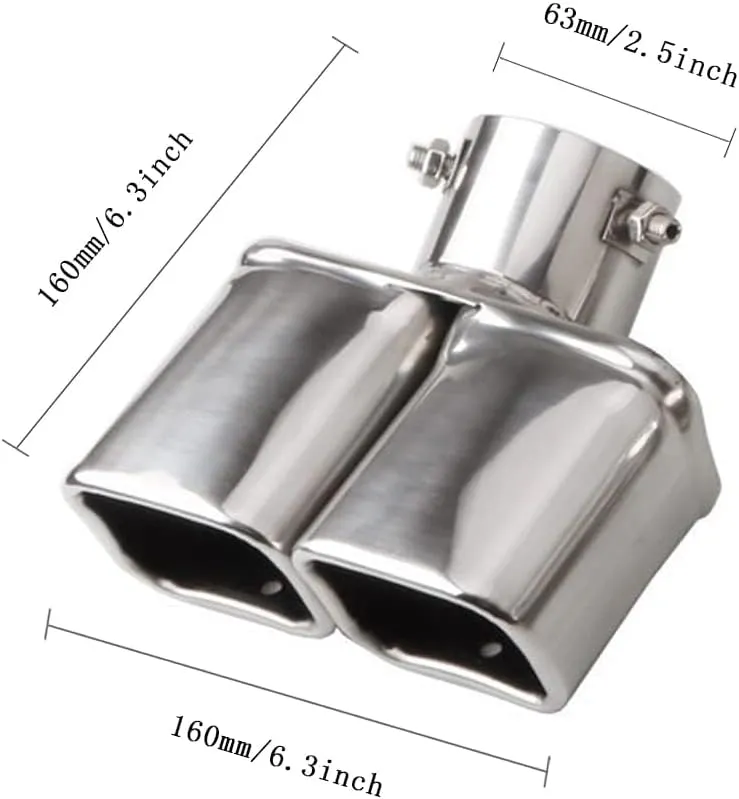 Dual Exhaust Tips 2.5 inch Inlet, Universal Stainless Exhaust Square Dual Tip Car Exhaust Pipe Modification Tail Throat Tail Pipe Muffler Tip (Curved,Silver)