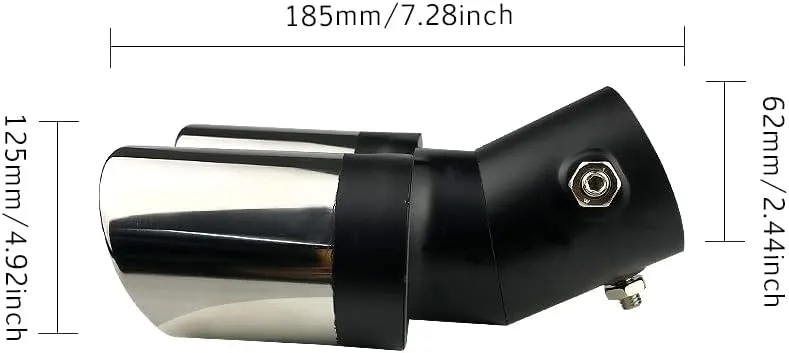 Dual Exhaust Tips, Stainless Steel Double Outlet Car Muffler Tail Tip Exhaust Curved Type Tailpipe Tip 63mm/2.5" Inlet Bolt-on Exhaust Tip Bevel Port (Curved,Black Silver)