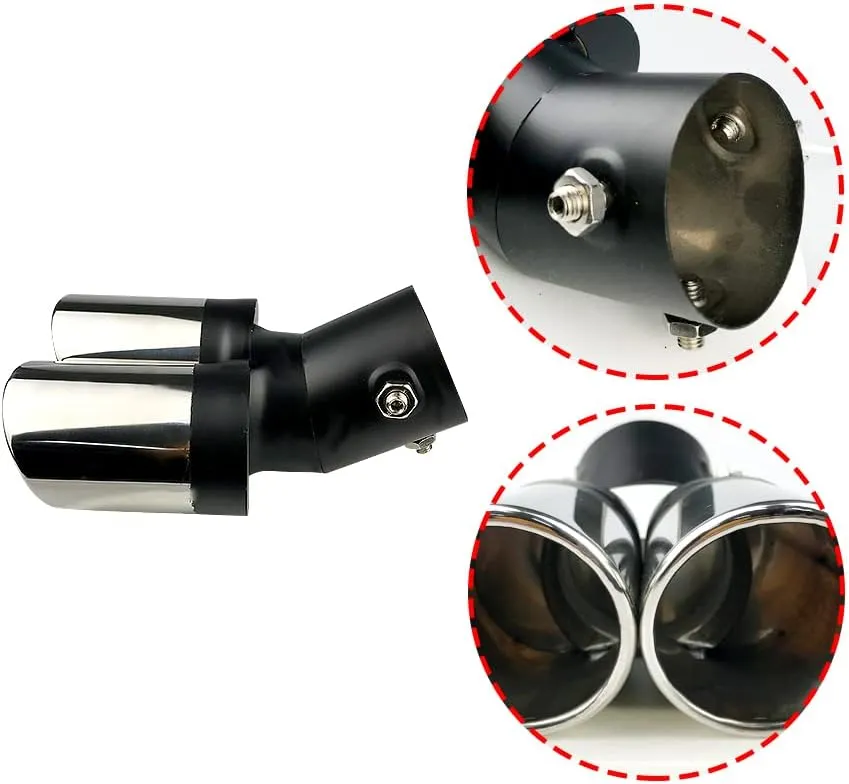 Dual Exhaust Tips, Stainless Steel Double Outlet Car Muffler Tail Tip Exhaust Curved Type Tailpipe Tip 63mm/2.5" Inlet Bolt-on Exhaust Tip Bevel Port (Curved,Black Silver)