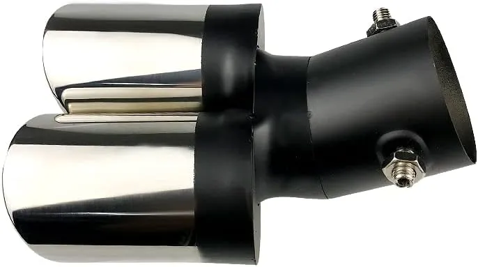 Dual Exhaust Tips, Stainless Steel Double Outlet Car Muffler Tail Tip Exhaust Curved Type Tailpipe Tip 63mm/2.5" Inlet Bolt-on Exhaust Tip Bevel Port (Curved,Black Silver)